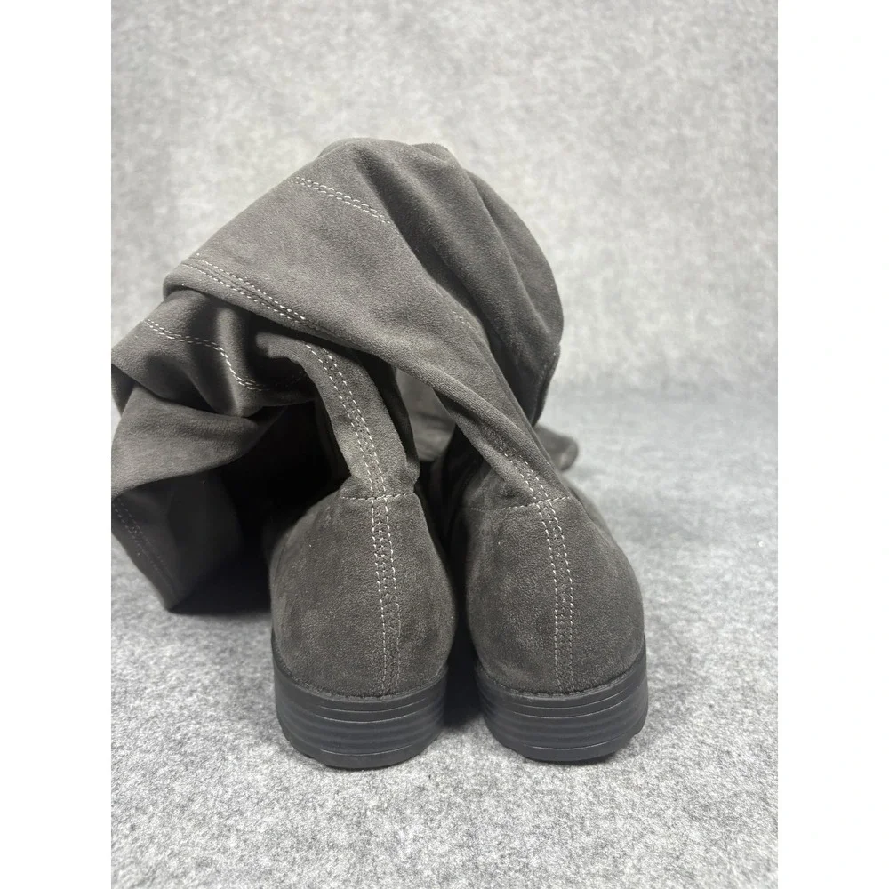 Unisa Tall Over The Knee Boots 10M Grey‎ Faux Suede Tie Back
